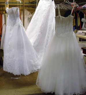 Wedding gowns being cleaned and finished